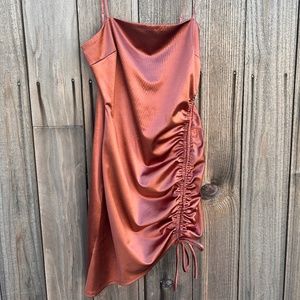 Copper Mini Dress With Sinched Side